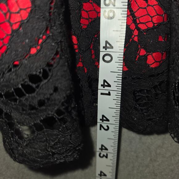 Adrianna Papell Womens Fit Flare Dress Red Black Lace Overlay Feminine Event - Picture 10 of 14